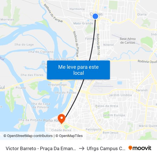 Victor Barreto - Praça Da Emancipação to Ufrgs Campus Centro map