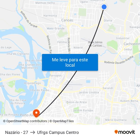 Nazário - 27 to Ufrgs Campus Centro map