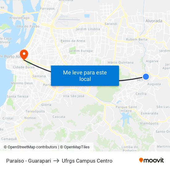 Paraíso - Guarapari to Ufrgs Campus Centro map