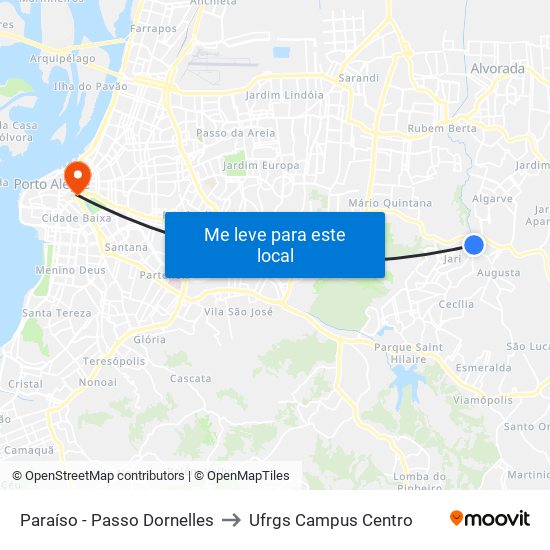 Paraíso - Passo Dornelles to Ufrgs Campus Centro map