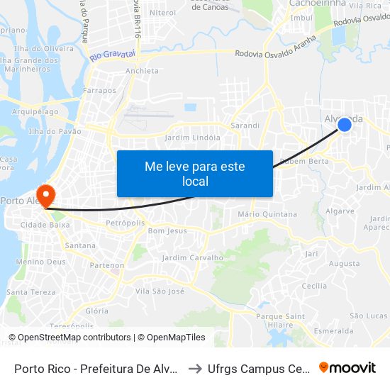 Porto Rico - Prefeitura De Alvorada to Ufrgs Campus Centro map