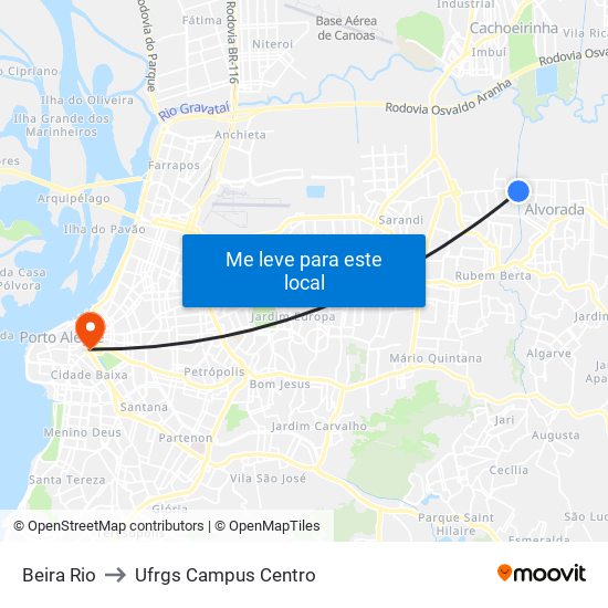 Beira Rio to Ufrgs Campus Centro map