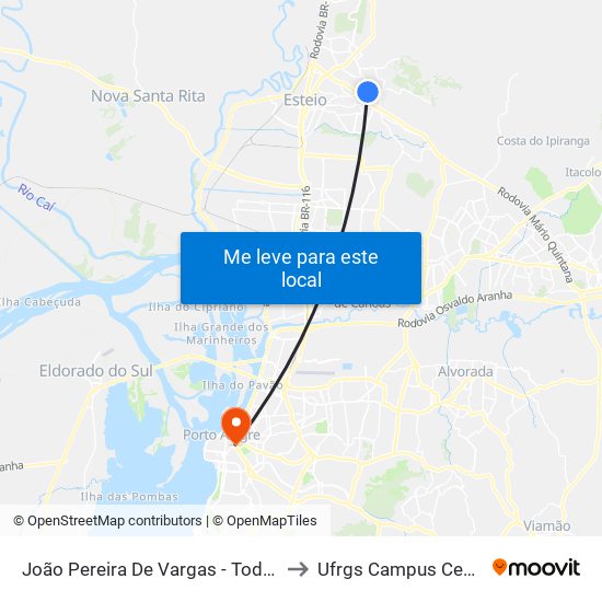 João Pereira De Vargas - Tododia to Ufrgs Campus Centro map