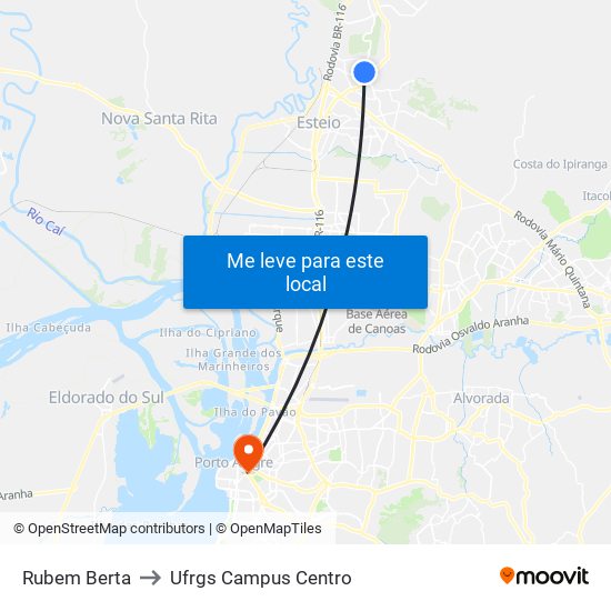 Rubem Berta to Ufrgs Campus Centro map