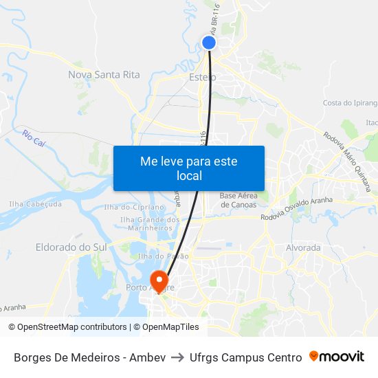Borges De Medeiros - Ambev to Ufrgs Campus Centro map