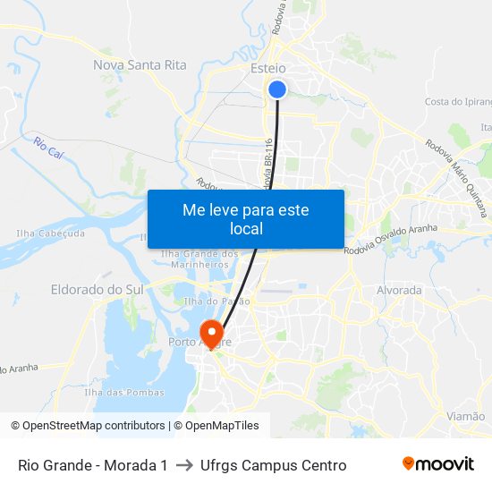 Rio Grande - Morada 1 to Ufrgs Campus Centro map