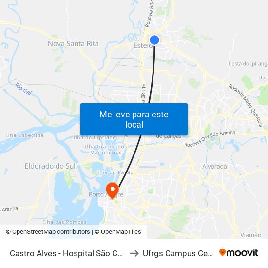 Castro Alves - Hospital São Camilo to Ufrgs Campus Centro map