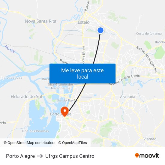 Porto Alegre to Ufrgs Campus Centro map