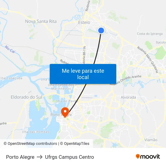 Porto Alegre to Ufrgs Campus Centro map