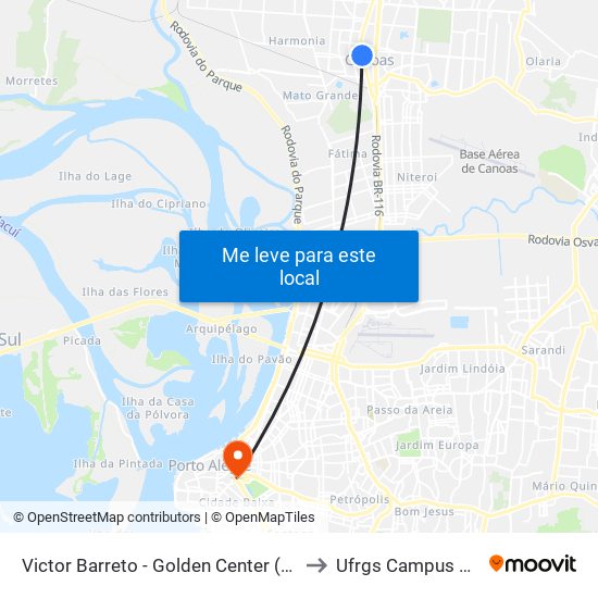 Victor Barreto - Golden Center (Seletivos) to Ufrgs Campus Centro map