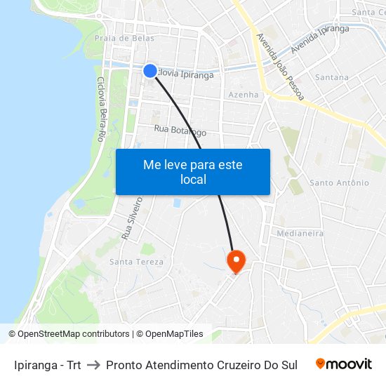 Ipiranga - Trt to Pronto Atendimento Cruzeiro Do Sul map