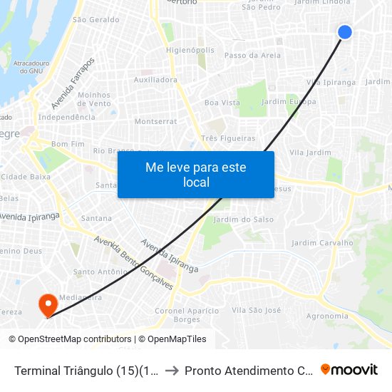 Terminal Triângulo (15)(19)(23)(27)(31) to Pronto Atendimento Cruzeiro Do Sul map