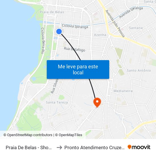 Praia De Belas - Shopping Bc to Pronto Atendimento Cruzeiro Do Sul map