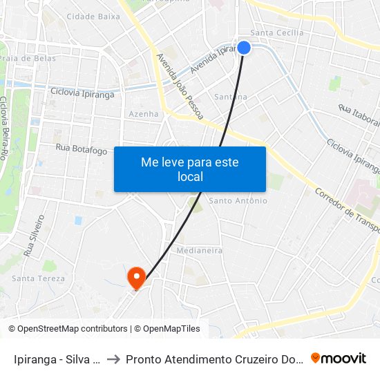 Ipiranga - Silva Só to Pronto Atendimento Cruzeiro Do Sul map