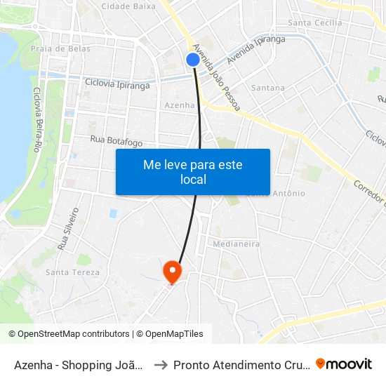 Azenha - Shopping João Pessoa Cb to Pronto Atendimento Cruzeiro Do Sul map