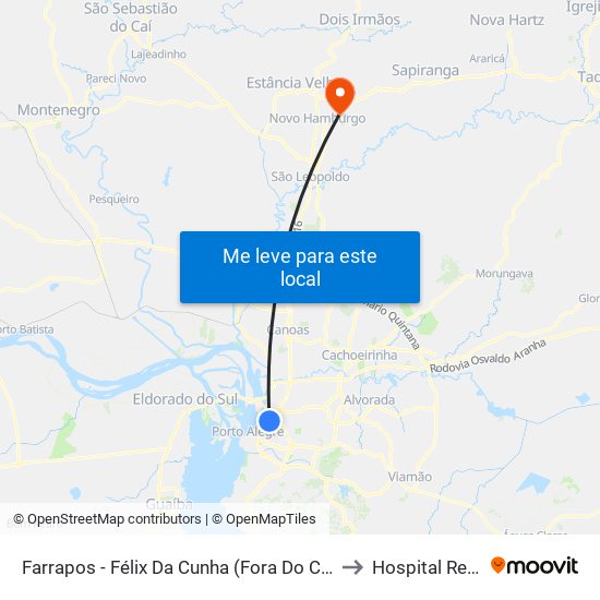 Farrapos - Félix Da Cunha (Fora Do Corredor) to Hospital Regina map