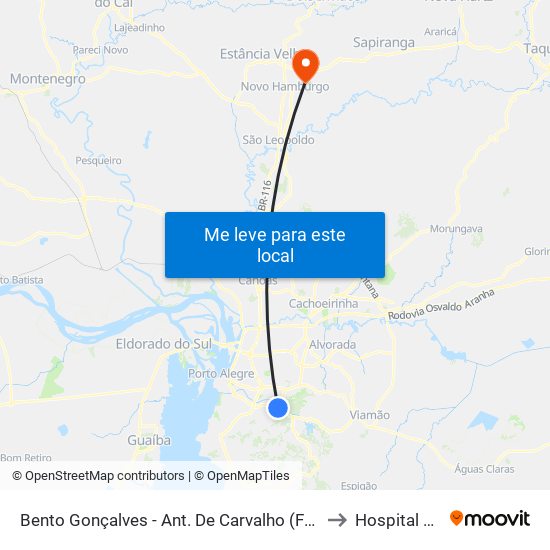 Bento Gonçalves - Ant. De Carvalho (Fora Do Corredor) to Hospital Regina map