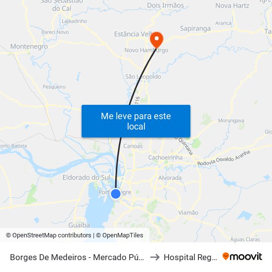 Borges De Medeiros - Mercado Público to Hospital Regina map