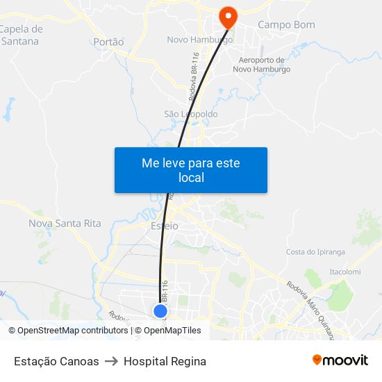 Estação Canoas to Hospital Regina map