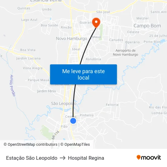 Estação São Leopoldo to Hospital Regina map