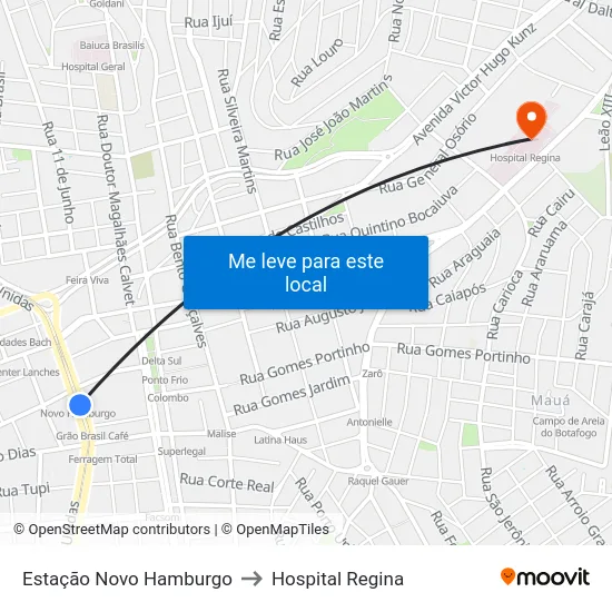 Estação Novo Hamburgo to Hospital Regina map