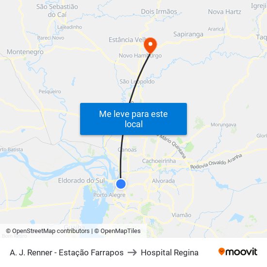 A. J. Renner - Estação Farrapos to Hospital Regina map