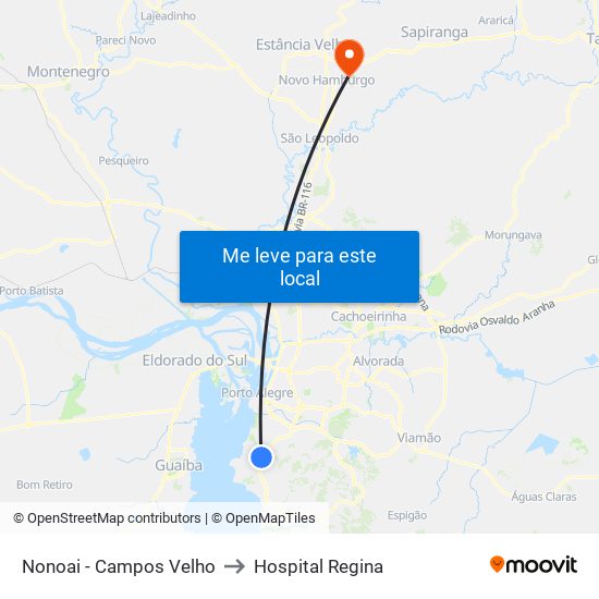 Nonoai - Campos Velho to Hospital Regina map