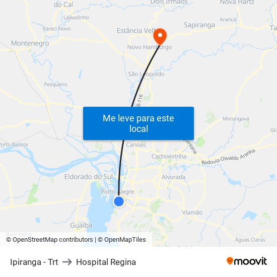 Ipiranga - Trt to Hospital Regina map