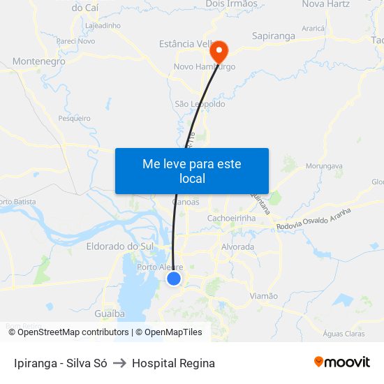 Ipiranga - Silva Só to Hospital Regina map