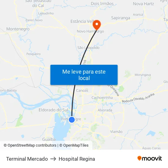 Terminal Mercado to Hospital Regina map