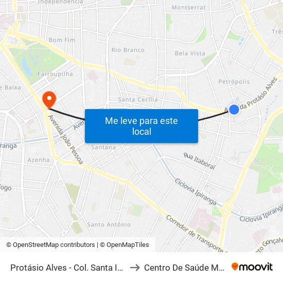 Protásio Alves - Col. Santa Inês Cb to Centro De Saúde Modelo map