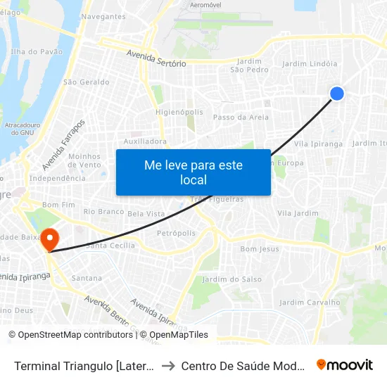 Terminal Triangulo [Lateral] to Centro De Saúde Modelo map