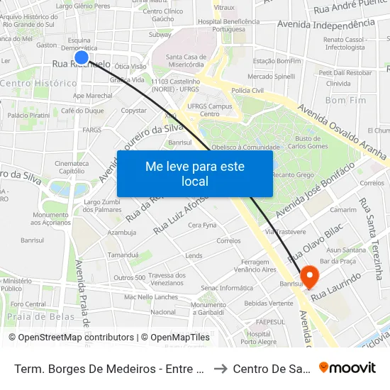 Term. Borges De Medeiros - Entre Riachuelo E Salgado Filho to Centro De Saúde Modelo map