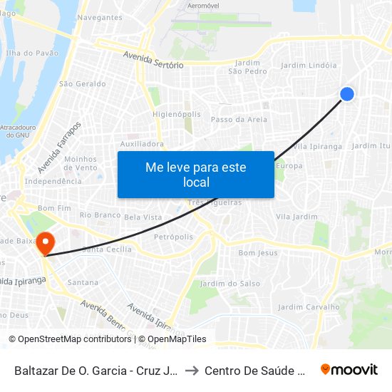 Baltazar De O. Garcia - Cruz Jobim Bc to Centro De Saúde Modelo map