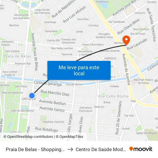 Praia De Belas - Shopping Bc to Centro De Saúde Modelo map