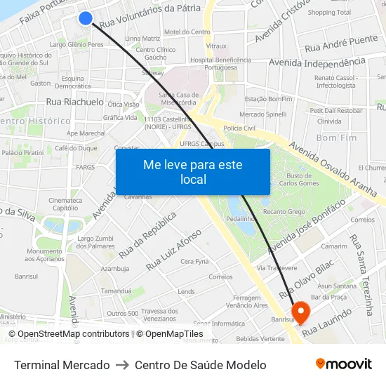 Terminal Mercado to Centro De Saúde Modelo map