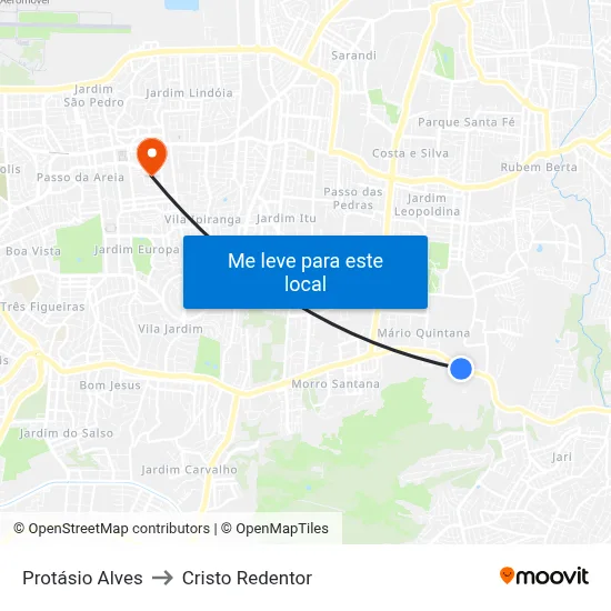Protásio Alves to Cristo Redentor map