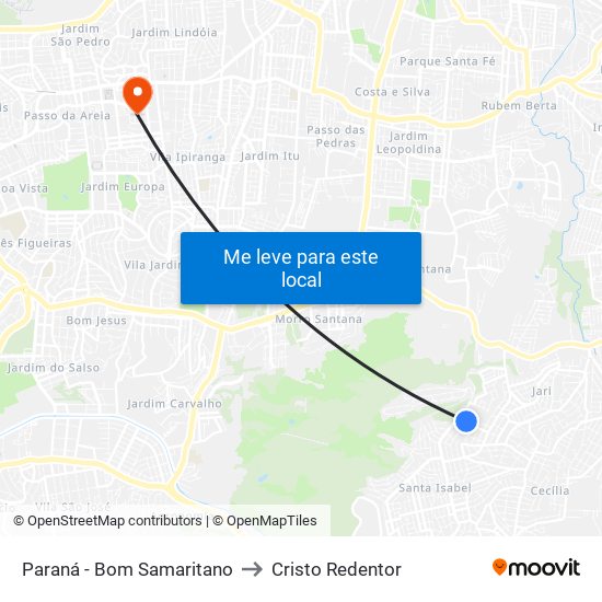 Paraná - Bom Samaritano to Cristo Redentor map