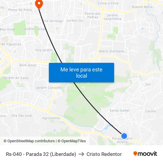 Rs-040 - Parada 32 (Liberdade) to Cristo Redentor map