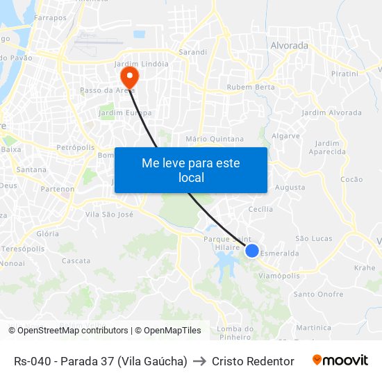 Rs-040 - Parada 37 (Vila Gaúcha) to Cristo Redentor map