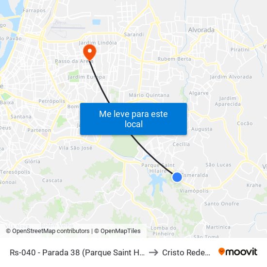 Rs-040 - Parada 38 (Parque Saint Hilaire) to Cristo Redentor map