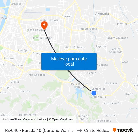 Rs-040 - Parada 40 (Cartório Viamópolis) to Cristo Redentor map