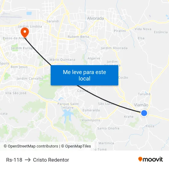 Rs-118 to Cristo Redentor map