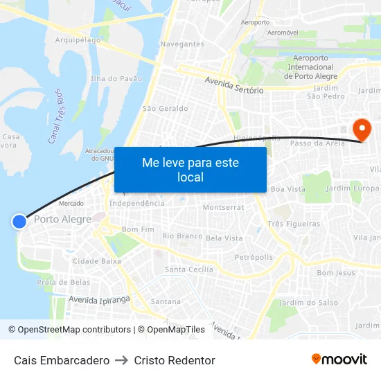 Cais Embarcadero to Cristo Redentor map