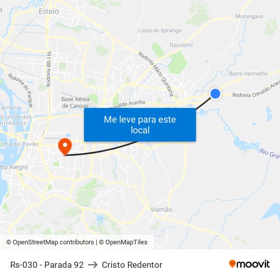 Rs-030 - Parada 92 to Cristo Redentor map