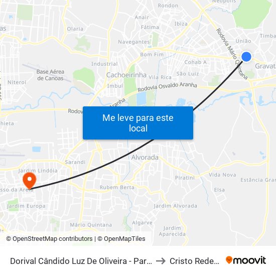 Dorival Cândido Luz De Oliveira - Parada 77 to Cristo Redentor map