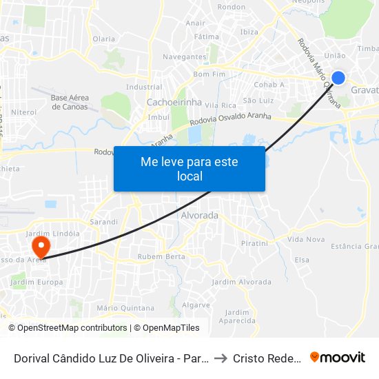 Dorival Cândido Luz De Oliveira - Parada 77 to Cristo Redentor map