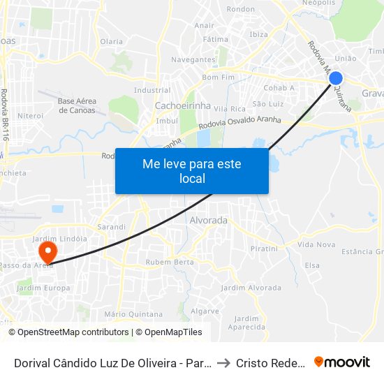 Dorival Cândido Luz De Oliveira - Parada 75 to Cristo Redentor map