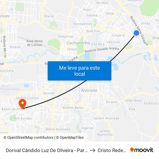 Dorival Cândido Luz De Oliveira - Parada 74 to Cristo Redentor map