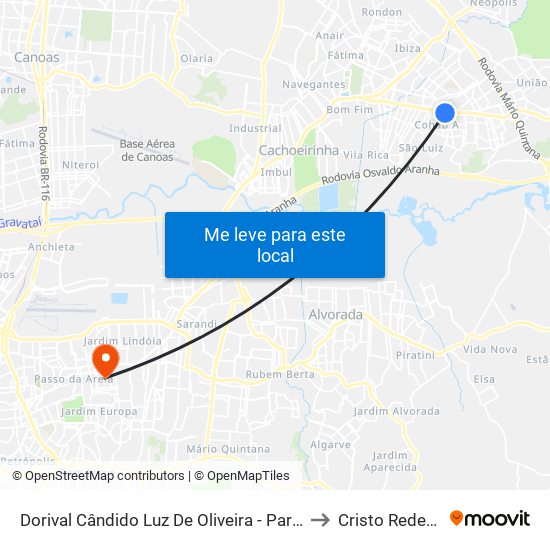 Dorival Cândido Luz De Oliveira - Parada 69 to Cristo Redentor map